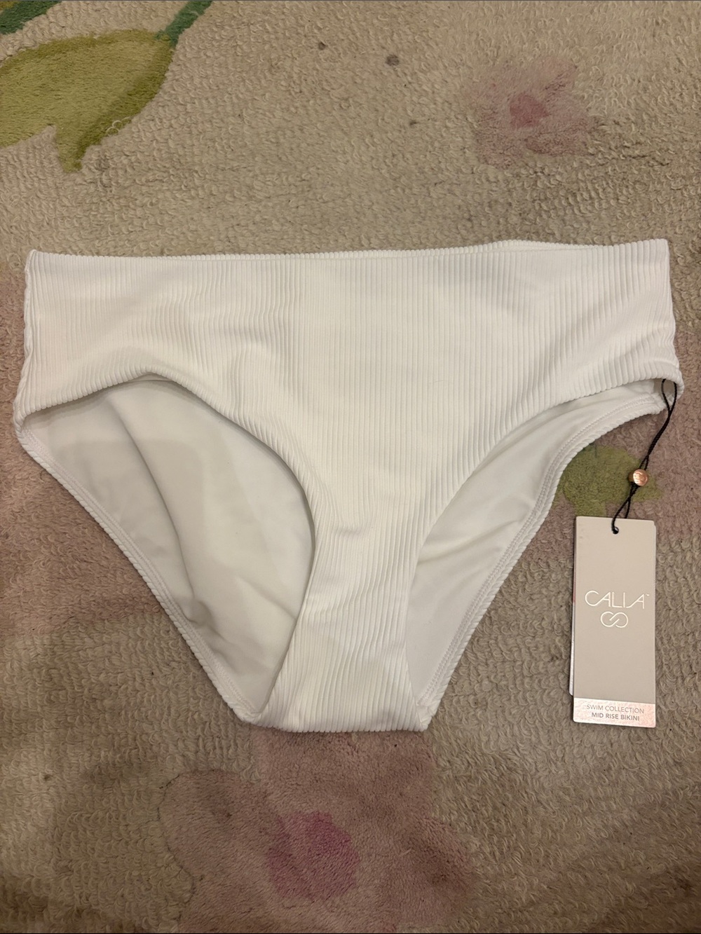 CALIA by Carrie Underwood Ribbed White High-Waist Bikini Bottom